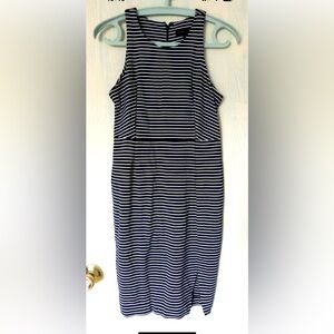 Banana Republic Stripe Ponte Sheath Dress, sz 2P navy blue/white